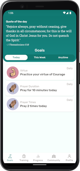 An app screenshot of the goals today screen