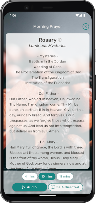 An app screenshot of the prayer rosary screen
